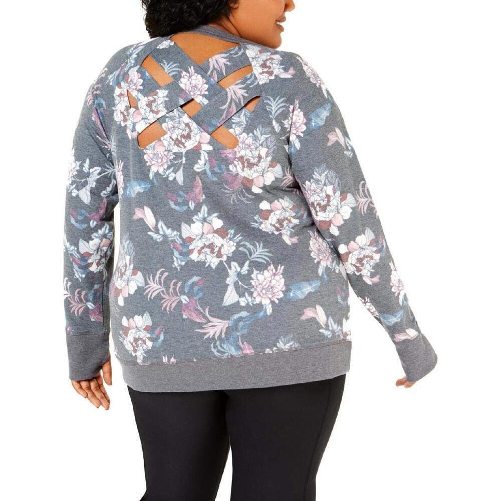 Ideology Womens Plus Size Printed Lattice-Back Top Size 3X - Picture 2 of 2